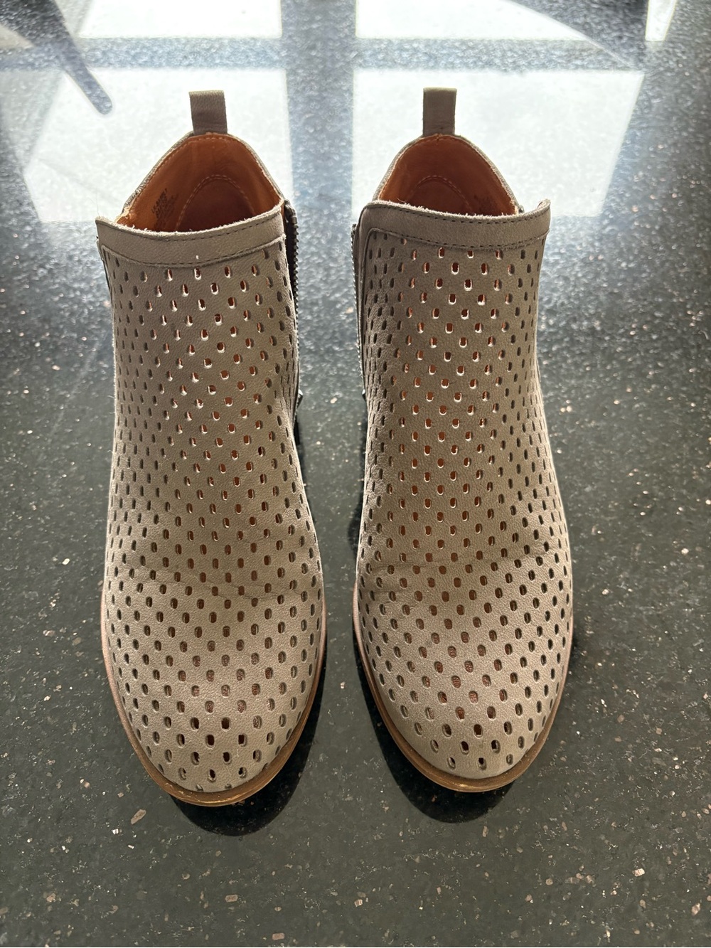 Lucky Brand Perforated Taupe Ankle Booties
